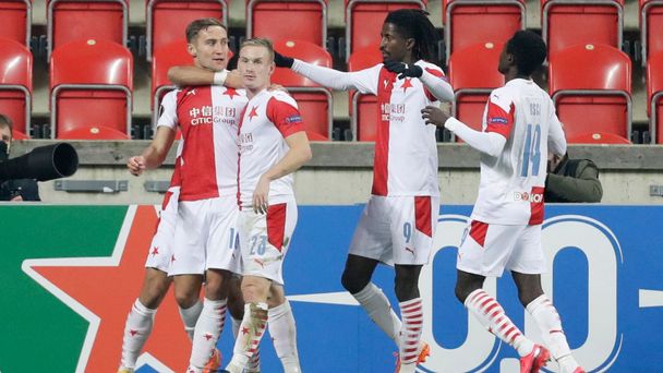 Slávistická radost v zápase Evropské ligy Slavia - Nice