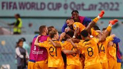 Nizozemci slaví gól v osmifinále MS 2022 Nizozemsko - USA