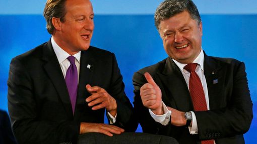 David Cameron a Petro Porošenko na summitu NATO ve Walesu.