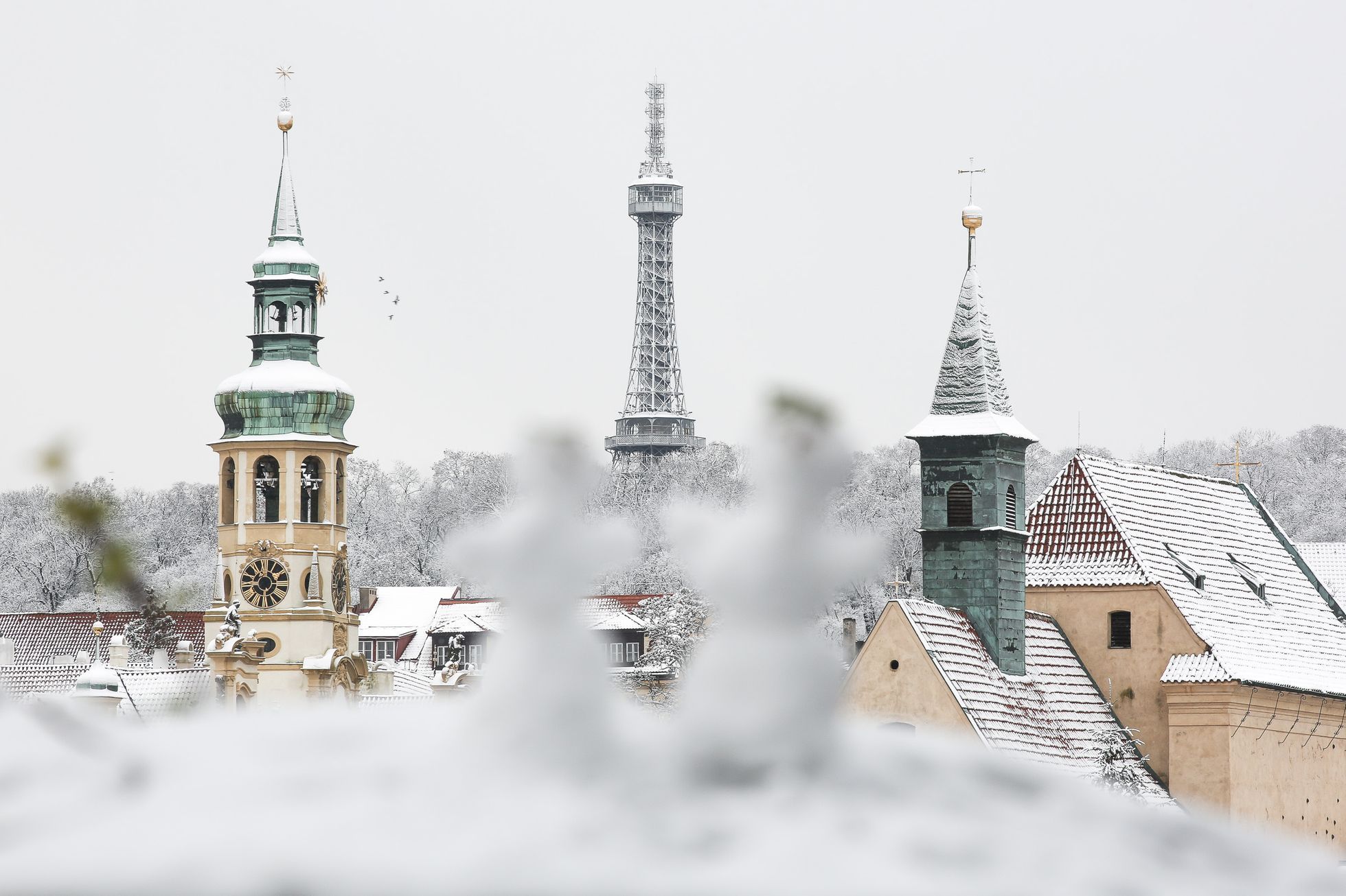 Zasněžená Praha, sníh, panorama, zima, leden 2021