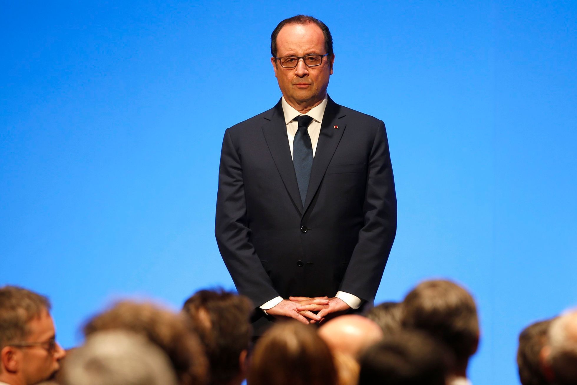 Francouzský prezident Francois Hollande během projevu k muslimům.