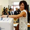 Agnese Renzi, wife of the Italian Prime Minister Matteo Renzi, casts her vote during the European Parliament elections in a polling station in Pontassieve