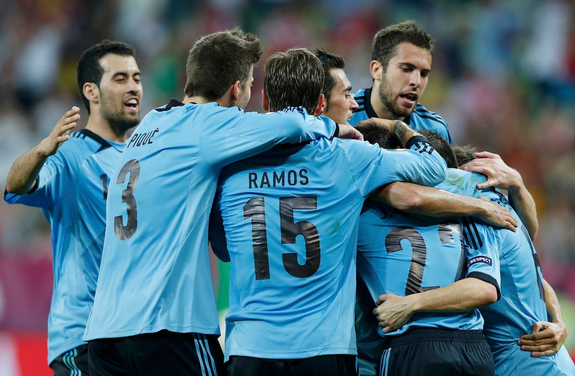 Euro 2012: Španělská radost po gólu Jesuse Navase v zápase Španělsko - Chorvatsko