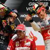 VC Německa: Sebastian Vettel, Fernando Alonso a Jenson Button slaví na podiu