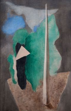 Josef Šíma: Krajina s trojúhelníkem (Krajina s obeliskem), 1930, tempera, plátno, 149 x 99 cm