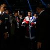 Pacquiao of the Philippines walks into to the ring before his WBO12-round welterweight title fight against Algieri of the U.S. in Macau