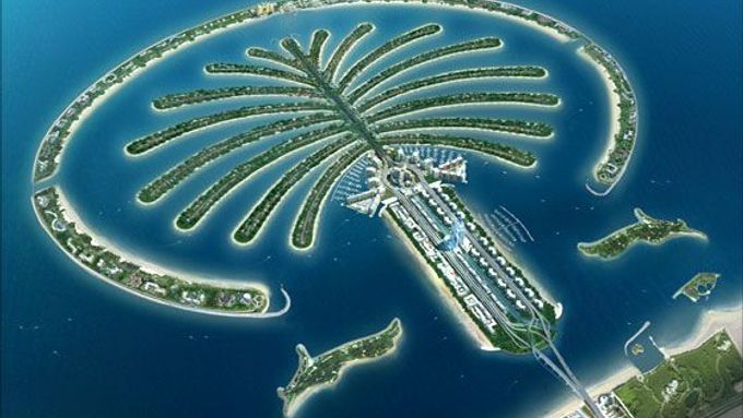 Megalomanie v praxi. Umělý ostrov pro luxusní rezidence u pobřeží Dubaje.