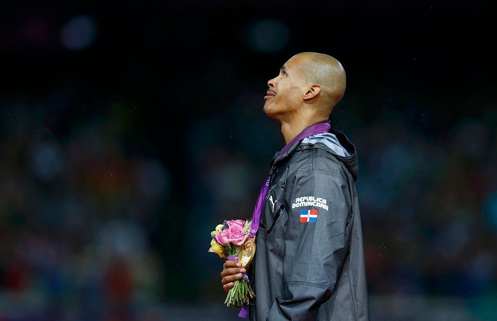 Felix Sanchez, pláč medailistů na olympijských hrách v Londýně 2012