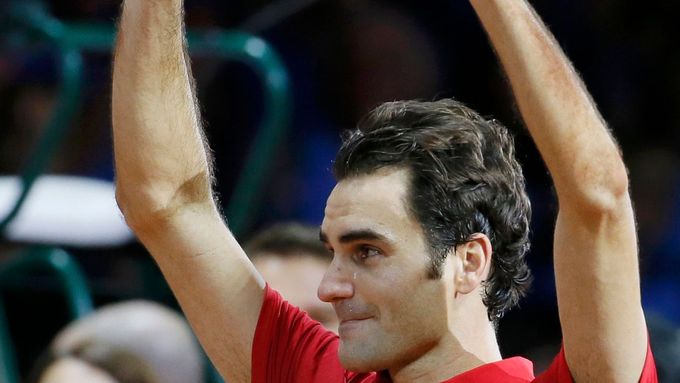 Roger Federer slaví vítězství v Davis Cupu 2014