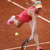 Eugenie Bouchard of Canada returns the ball to Angelique Kerber of Germany during their women's singles match at the French Open tennis tournament at the Roland Garros stadium in Paris