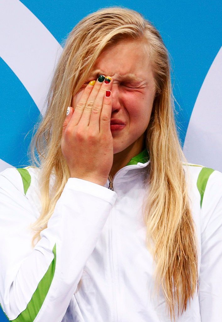 Litevská plavkyně Ruta Meilutyteová, pláč medailistů na olympijských hrách v Londýně 2012