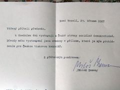Rezignační dopis Miloše Zemana.