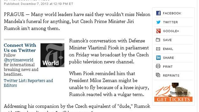 Deník The New York Times o Rusnokovi
