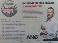 ANO, Petr Stuchlík, v Praze pořádá "sousedské večeře", kampaň do komunálu jede naplno