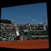 Roberto Bautista Agut of Spain serves during the men's singles match against Florian Mayer of Germany at the French Open tennis tournament at the Roland Garros stadium in Paris