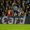 Barcelona's Dani Alves celebrates after scoring Barcelona's second goal against Manchester City during their Champions League round of 16 first leg soccer match at the Etihad Stadium in Manchester,