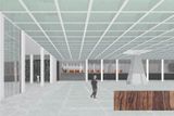 Takto by vypadalo foyer banky, pokud by centrála finančního domu vznikla podle návrhu švýcarského studia Jessenvollenweider Architektur.