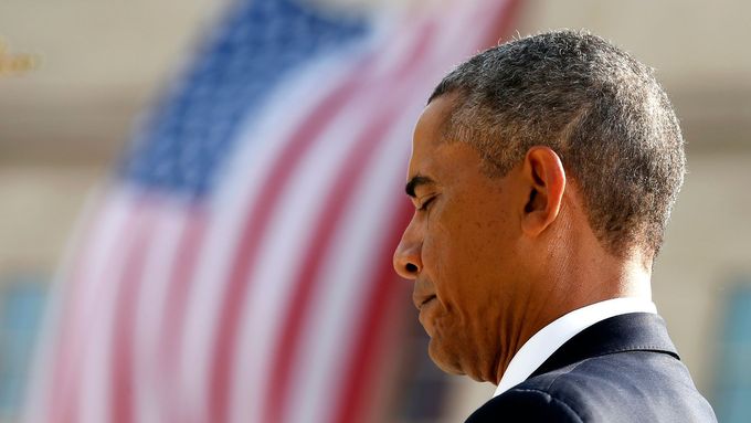 Barack Obama při pietě 11. září 2014 ve Washingtonu.