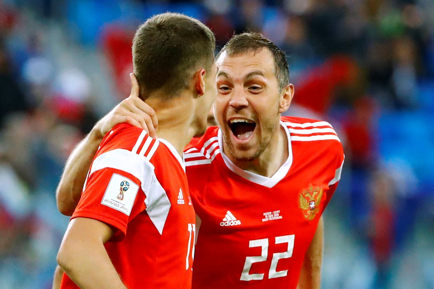 Rusové slaví první gól v zápase s Egyptem na MS 2018
