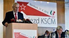 Prezident Miloš Zeman, předseda KSČM Vojtěch Filip, mimořádný sjezd KSČM, 21.4.2018