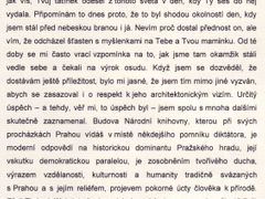 Václav Havel's letter to Kaplický's daughter Johanka in which he points out that both of them stood together in front of the heaven's door