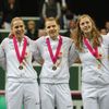 České tenistky slaví vítězství ve Fed Cupu 2012 nad Srbkami.