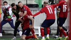 Lukáš Provod slaví gól v zápase kvalifikace MS 2022 Česko - Belgie