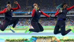 OH 2016, atletika-100 m př. Ž: zleva Nia Aliová, Brianna Rollinsová a Kristl Castlinová