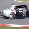 Williams Formula One team driver Felipe Massa drives his damaged car during the British Grand Prix at the Silverstone Race Circuit
