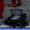 The punctured tyre of Ferrari Formula One driver Felipe Mass