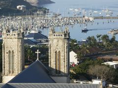 NEW CALEDONIA-Grande Terre Island-NOUMEA: Port Moselle and Cathedrale St. Joseph / morning