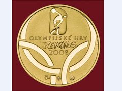 Tuto zlatou pamětní minci získají jen úspěšníé sportovci na letní olympiádě v Pekingu. Právě proto se zřejmě stane sběratelskou raritou
