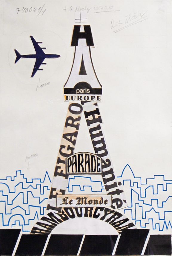 Návrh obálky knihy Paříž a okolí z konce 60. let