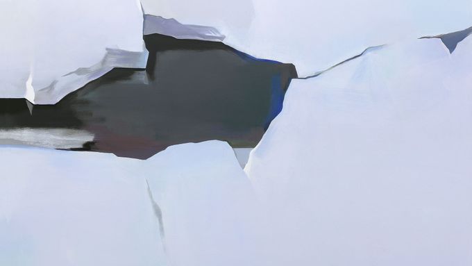Jan Merta: Ontologická díra v ledu, 2016 až 2017, akryl, plátno, 230 x 280 cm