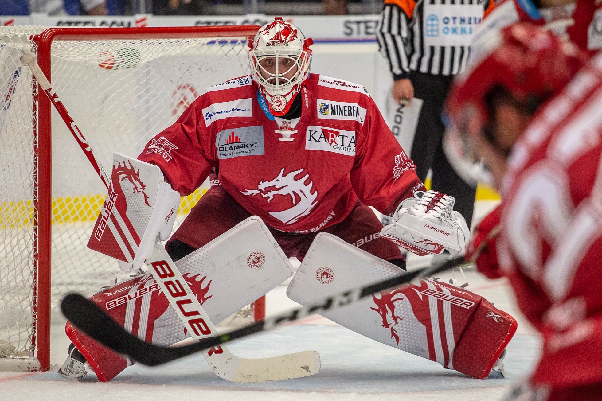 33. kolo hokejové Tipsport extraligy, Vítkovice - Třinec: Třinecký brankář Patrik Bartošák