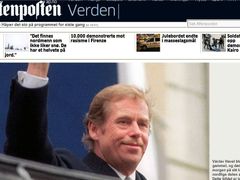 Úmrtí Václava Havla bylo hlavní zprávou i v online verzi norského deníku Aftenposten.