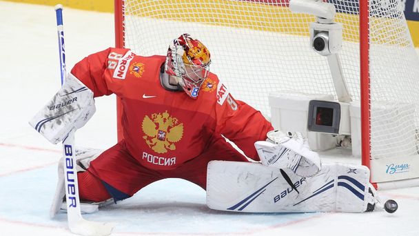Andrej Vasilevskij v zápase Česko - Rusko na MS 2019