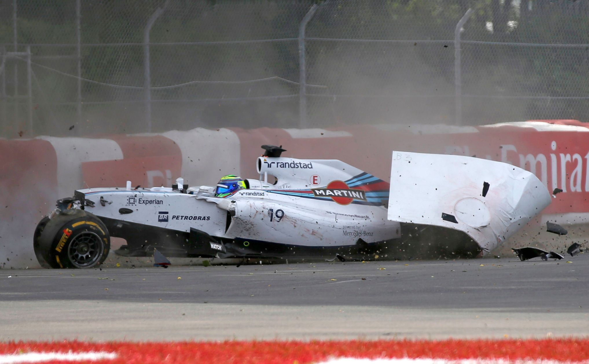 Williams Formula One driver Massa of Brazil crashes during the Canadian F1 Grand Prix at the Circuit Gilles Villeneuve in Montreal