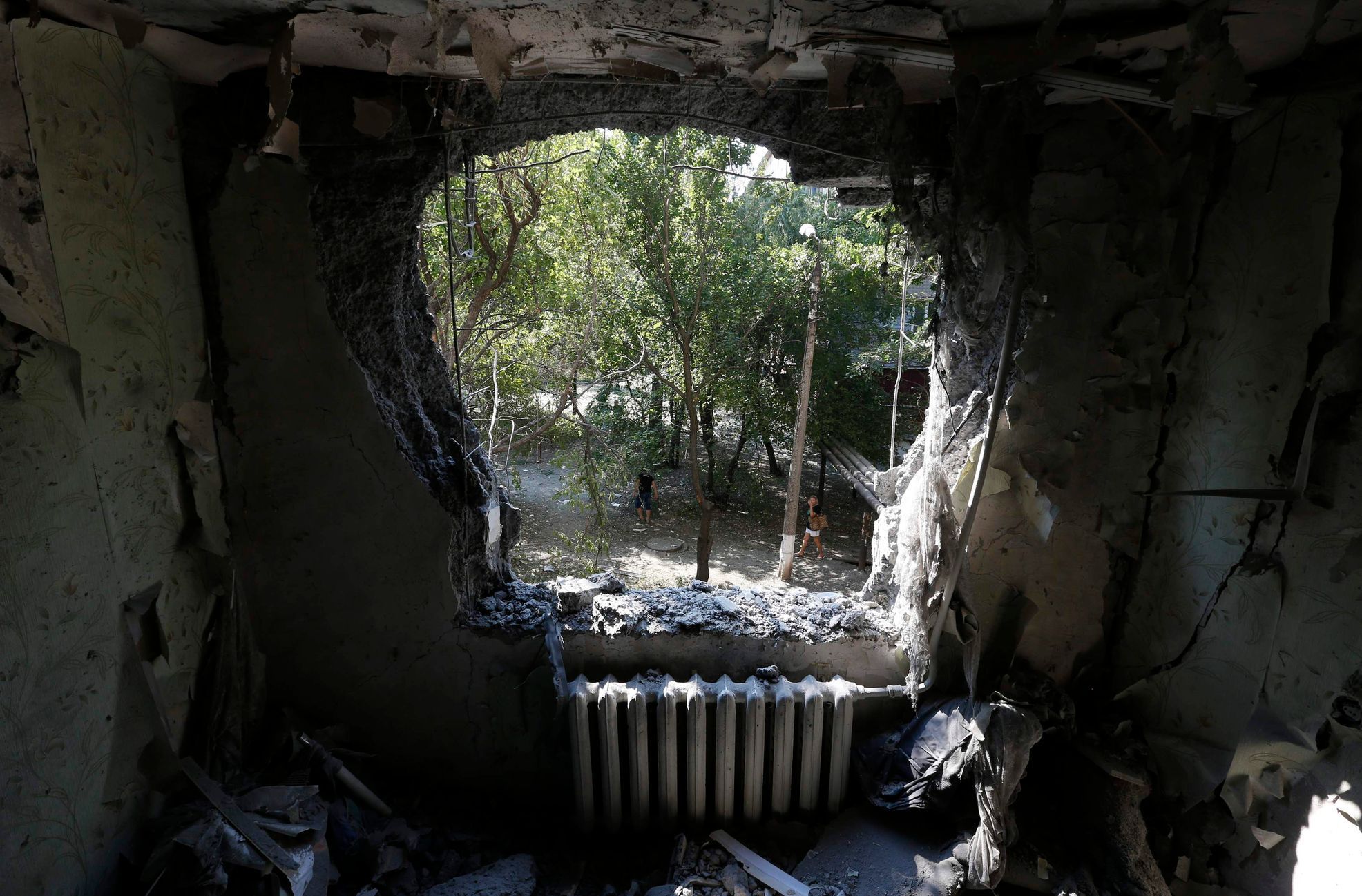 Doněck. Dům podle místních obyvatel zničila ukrajinská armáda.