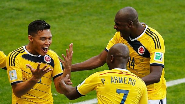 MS ve fotbale v Brazílii: Kolumbie, radost, gól (Teofilo Gutierrez, Pablo Armero, Victor Ibarbo)
