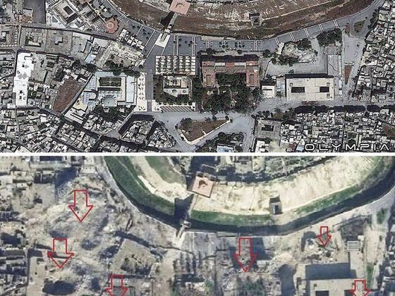 Deset let válečného konfliktu v Sýrii Sýrie, Aleppo, před a po