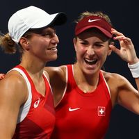Bencicová/Golubicová Švýcarky Belinda Bencicová a Viktorija Golubicová při čtyřhře na olympiádě v Tokiu 2021