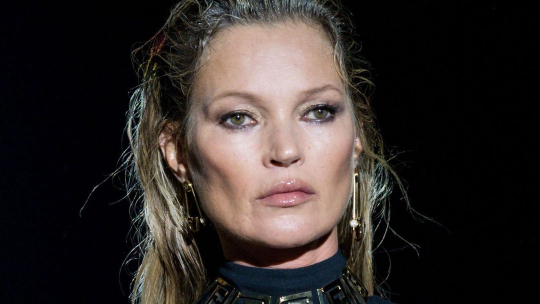 Model Kate Moss presents a creation from the Versace by Fendi collection during Milan Fashion Week in Milan, Italy, September 26, 2021. Picture taken September 26, 2021.