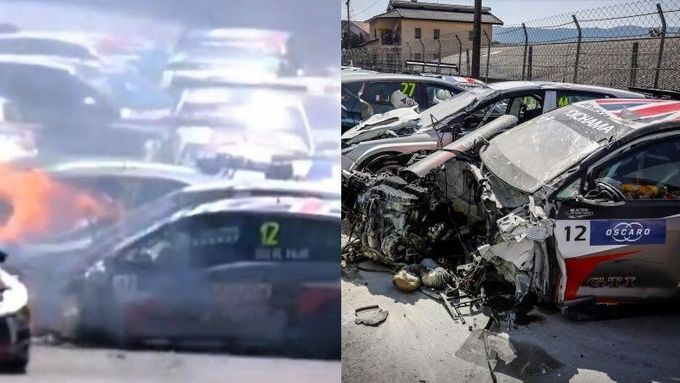 Podívejte se na hromadnou havárii po startu prvního závodu cestovních aut v rámci šampionátu TWCR  v portugalském Vila Realu.