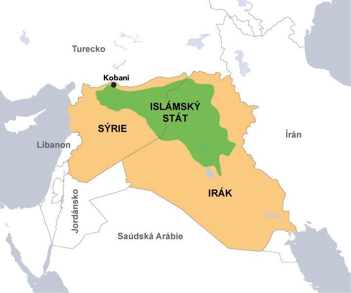 Mapa - Islámský stát - Kobani