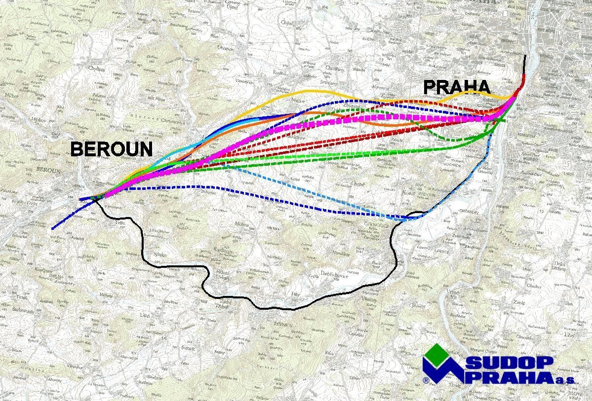 V minulosti prověřované varianty spojení Praha - Beroun