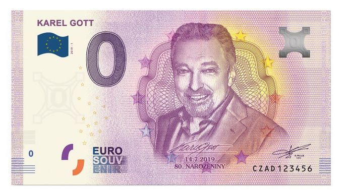 Suvenýrová eurobankovka s portrétem Karla Gotta