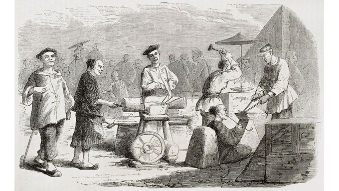 Ekonomika staré Číny nebyla završena průmyslovou revolucí a zůstala založena na ohromném množství lidské práce.