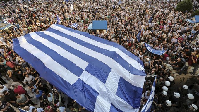 Demonstrace na aténském náměstí Syntagma.