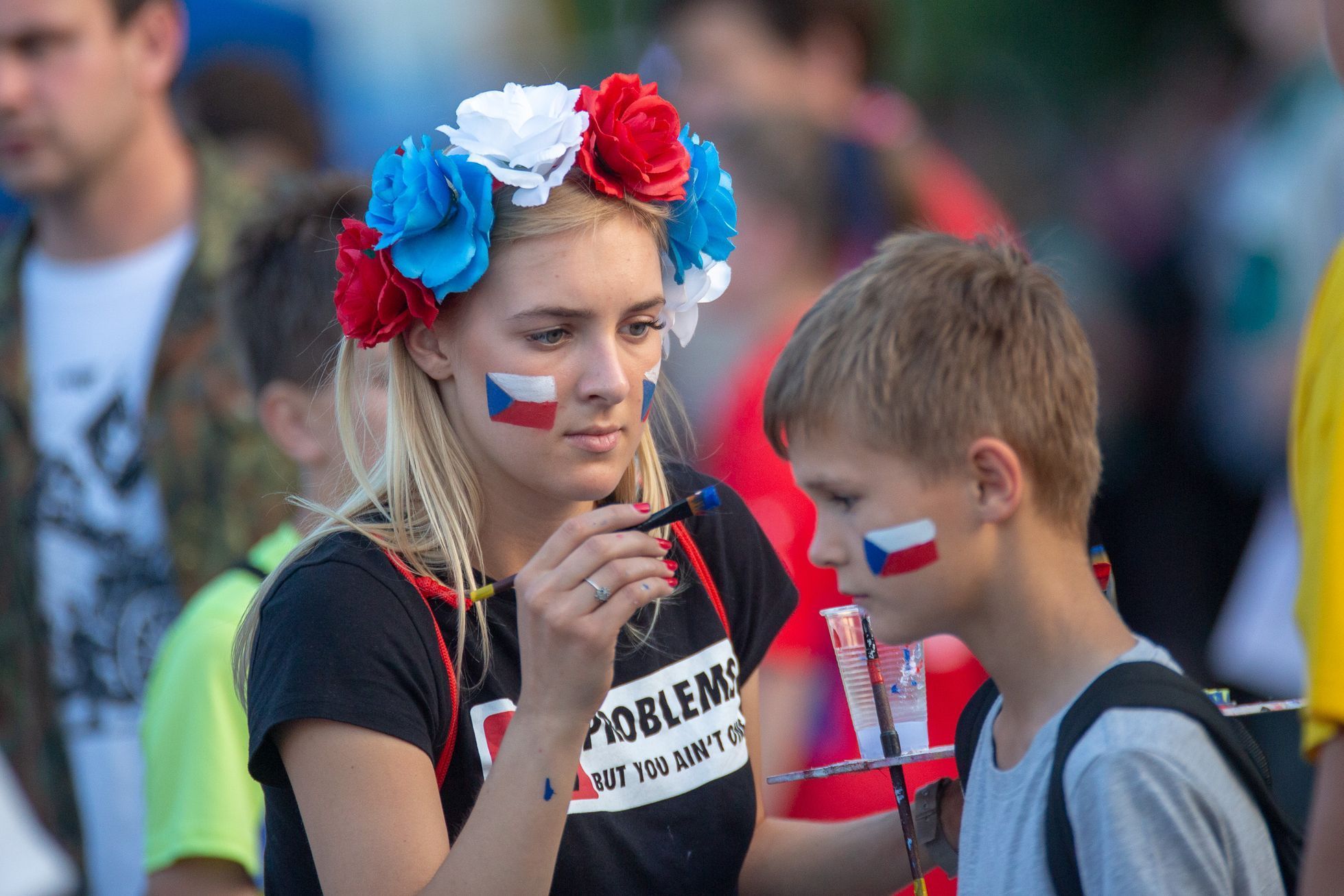 Čeští fanoušci před kvalifikaci ME 2020 Česko - Černá Hora.